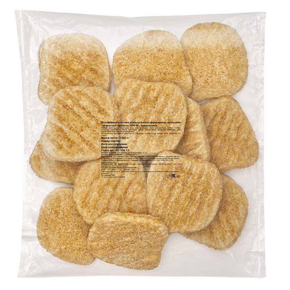 Котлеты куриные ~60гр готов зам 15,36кг (16 пак) кор, Compass Foods™ Россия  (КОР)(КОД 11930) (-18°С)